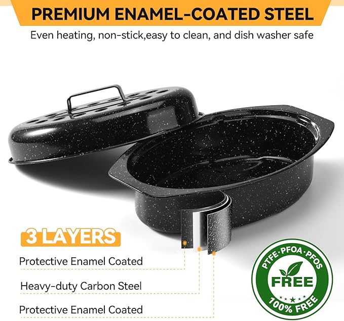 13” Roasting Pan, Turkey Roasting Pan, Small Oval Roaster Pan With Lid For 7 Lb Turkey, Chicken, Lamb, Beef, Vegetables, Casserole, Bread