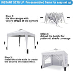 SANWAY 10x10 Pop Up Canopy Tent with Sidewalls x 4 – Easy Setup Canopy Tent, Waterproof, UV-Resistant, Portable with Carry Bag for Outdoor Events, Camping, and Backyard Parties – White
