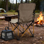TIMBER RIDGE Oversized Folding Camping Chair for Adults, Support 550 LBS Heavy Duty with Cup Holder Side Pocket for Camp, Lawn, Picnic, Tan, 2 Pack