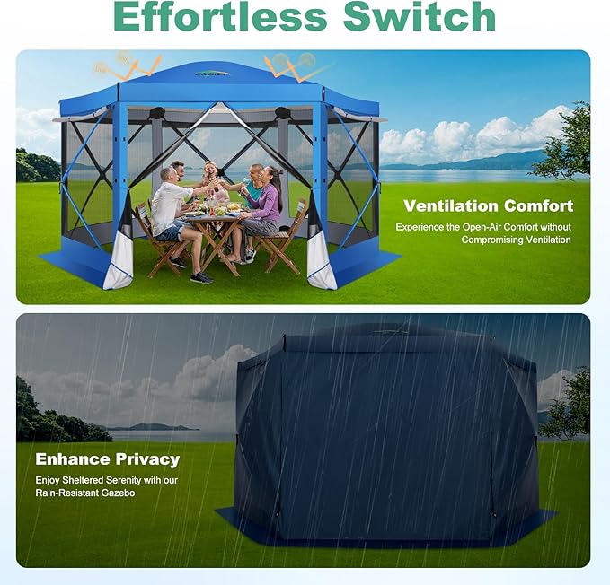 COBIZI 12x12 FT Pop Up Canopy Stargazing Tent, Gazebos On Clearance with Removable Roof, Screened in Gazebo, Screen Tents Portable carpas para Patio for Outdoor Camping,Backyard, Garden, Blue(Pro)