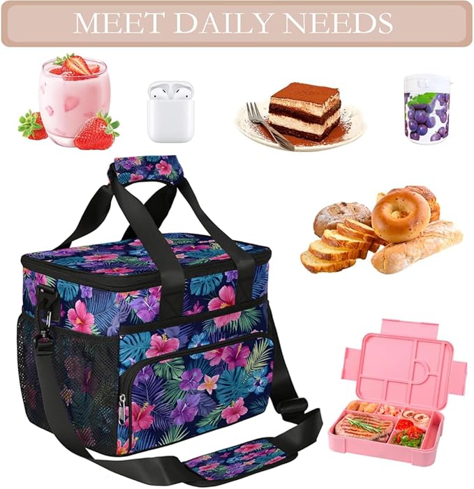 Tropical Flower Palm Leaf Soft Cooler Bag Insulated Lunch Box for Men & Women, Large Leakproof Lunch Bag Portable Beach Cooler for Work, Picnic, Road Trips,Fishing, Travel, Camping,A-6