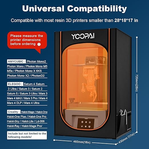 Multifunctional Resin 3D Printer Enclosure with Ventilation Filter, High Quality 3D Printer Vented Enclosure Tent Cover Eliminate Odors Compatible with Anycubic Elegoo Series LCD Resin UV 3D Printer