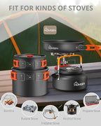 HOMGEN Portable Camping Cookware Set-Lightweight Aluminum Camp Pots and Pans Kit-Comes with Non-Stick Pots/A Frying Pan etc-Complete Camping Mess Kit for Camping/Hiking/Fishing & Other Outdoor Trip