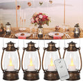 Vintage Lantern Decor, 4-Pack Flickering LED Candle Lantern with Remote Small Sized Lantern Indoor Outdoor Hanging Lanterns for Wedding Centerpiece,Halloween,Christmas,Farmhouse Decorations