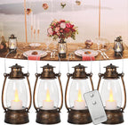 Vintage Lantern Decor, 4-Pack Flickering LED Candle Lantern with Remote Small Sized Lantern Indoor Outdoor Hanging Lanterns for Wedding Centerpiece,Halloween,Christmas,Farmhouse Decorations