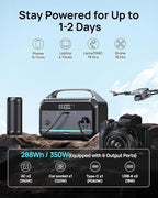 Portable Power Station 90,000mAh, 288Wh LiFePO4 Battery Backup w/ 2× 350W (600W Surge) 110V Pure Sine Wave AC Outlets, Solar Generator for Home Backup, CPAP, RV, Camping, Off-Grid & Emergency Power