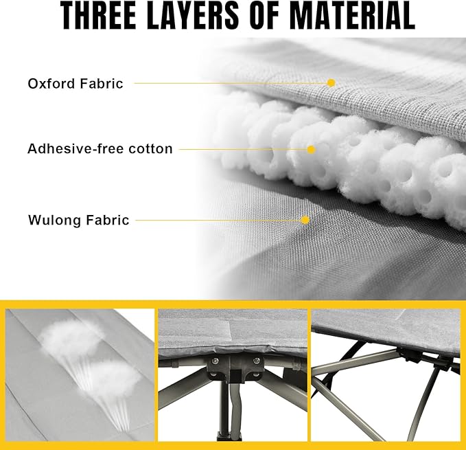 YELLOW JACKET Camping Cot with Mattress for Adults, Camping Cot for Adults with Cushion and Pillow Portable Folding Bed with Carry Bag for Camp, Home, Office, Travel, Black Supports 450 Lbs