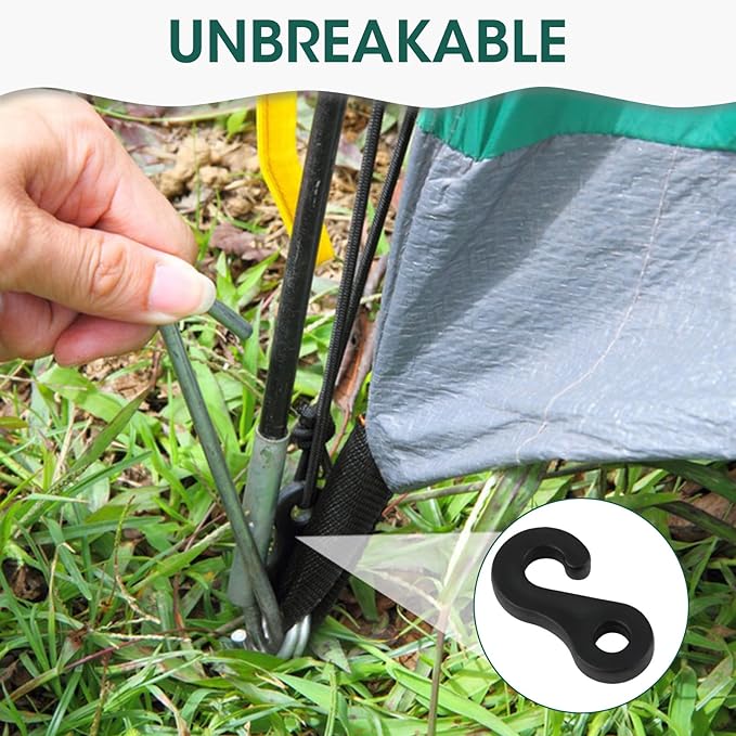 50 Pcs Bungee Cord Hook 4cm Camping Tent Hooks for Tents Canopies Elastic Cord End Buckles Hanging Lights DIY Accessories for Outdoor Use, Small Plastic Hooks for Stable Tent Setup