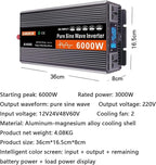 High Efficiency 3000W 4000W 5000W 6000W Pure Sine Wave Power Inverter DC 12V/24V to AC 220V 230V 240V Converter Solar Power Inverter with AC Outlets & LCD Display for Home Camping,6000W-24V