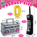 Cunhill 22 Pcs 80s 90s Party Decorations Include Inflatable Boom Box Beverage Cooler, Inflatable Mobile Phone and 20 Gold Foil Chain Balloons for Hip Hop Theme Supplies Cosplay Props