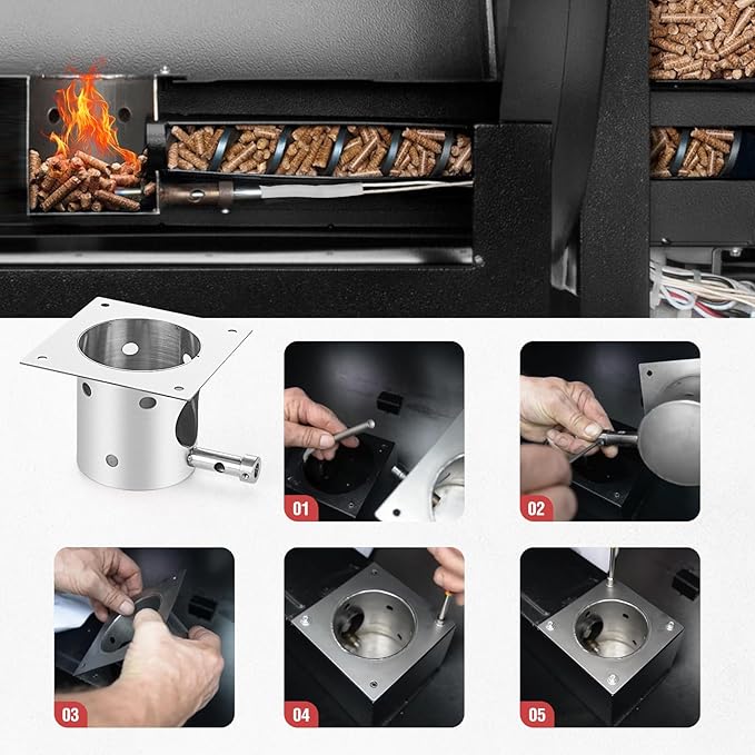 Stainless Steel Fire Burn Pot and Hot Rod Ignitor Kit for Traeger and Pit Boss,Camp Chef Pellet Grills, Heavy Duty Fire Pot Burner Pot Pellet Grill Replacement Parts with Ash Remover, Screws and Fuse
