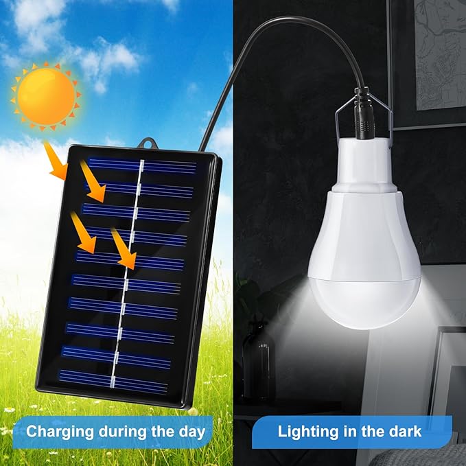 VIHOSE 4 Pcs Solar Light Bulbs Solar Powered Light Portable Emergency LED Bulb Waterproof for Camping Tent Indoor Outdoor Shed Night Fishing Chicken Coop