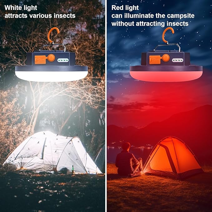 2pcs 10000mAh Rechargeable 3000LM Tent Light Camping Light, 6500K 24Hours Long Play Time , Outdoor Night Market Light Night Fishing Light Emergency Lights for Hurricane Tsunami disasters (Red)