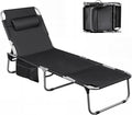 WLIVE Outdoor Tanning Chair, 5-Position Folding Beach Chair with Face Hole for Adults, Portable Patio Lounge Chair for Beach, Pool,Camping,Black