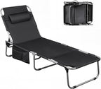 WLIVE Outdoor Tanning Chair, 5-Position Folding Beach Chair with Face Hole for Adults, Portable Patio Lounge Chair for Beach, Pool,Camping,Black