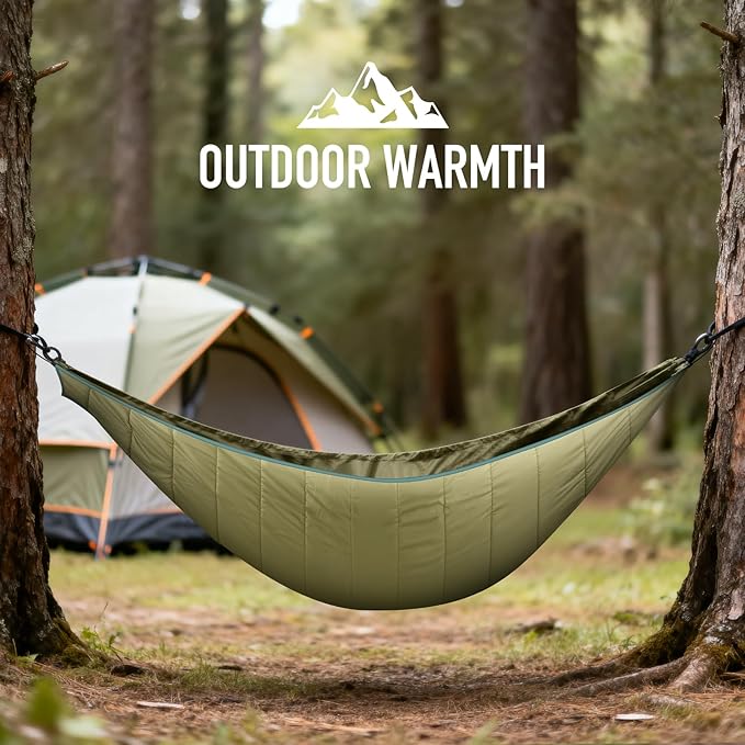 Single & Double Hammock Underquilt, Insulated Camping Quilt for Warm Sleeping, Easy to Setup and Packable for Camping, Hiking, Travel, Beach, Backyard, Patio (Army Green)