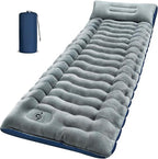 Camping Sleeping Pad, 9.2R-Value Ultralight Camping Mat with Pillow Built-in Foot Pump Inflatable Sleeping Pads Compact for Camping Backpacking Hiking Traveling-Lined Version Grey