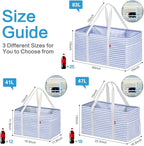 LHZK Standing Extra Large Utility Tote Bag with Metal Wire Frame and the Sides Rinforced, Extra Large Tote Bag with Handle, Reusable Grocery Bags Foldable, Beach Bag, Car Tote (Blue)