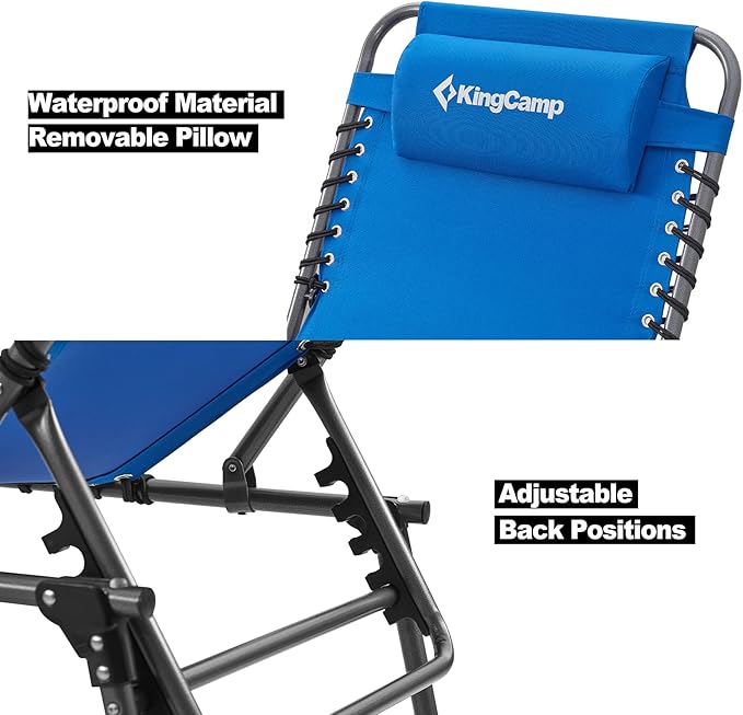 KingCamp Reclining Lounger Chair Camping Cots, 74.8" x 23.2" x 13.3", Blue
