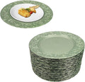 100 Pcs 13 Inch Green Charger Plates, Bulk PP Wedding Chargers with Floral Reef Design Decorative Round Ruffled Rim Dinner Plates for Wedding Party Event Table Setting Decoration