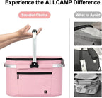 ALLCAMP Picnic Basket - Insulated Cooler, Thickening Foldable Picnic Basket with Removable Baskets & Sewn-in Frame, Basket for House Warming Gifts New Home(Pink)