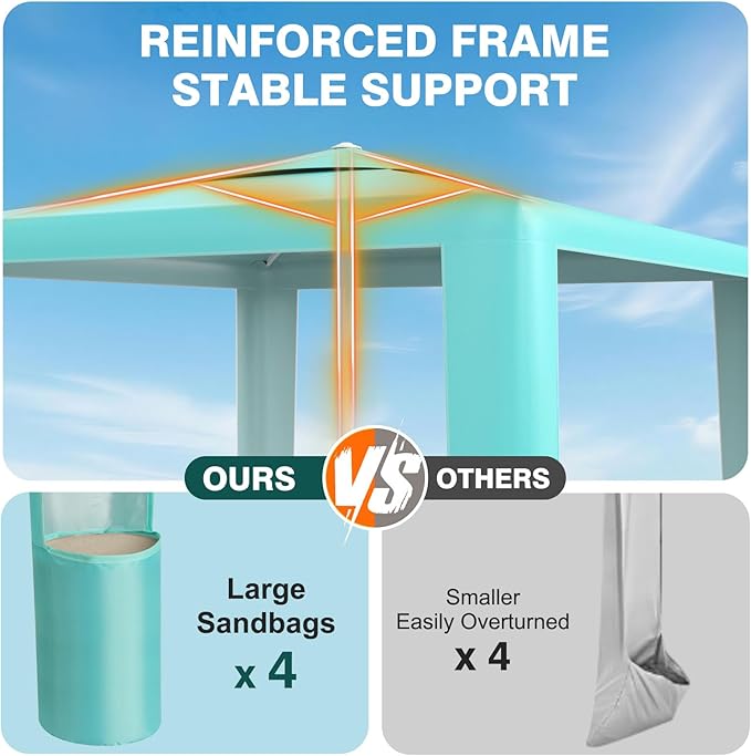 Rhino Valley Beach Cabana, 8 * 8FT Beach Shade Canopy Tent UPF50+ Protection, Easy Setup Wind Resistant with Cup Holder, Portable Foldable Beach Tent Sun Shelter for Whole Family, Turquoise Green