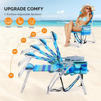 VINGLI Tall Beach Chair 2 Pack Lightweight, Backpack Beach Chair for Adults with 5-Position, Cooler Bag, Cup Holders, Towel Bar, Lightweight Folding Beach Camping Chairs