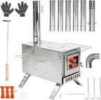 unho Stainless Hot Tent Stove 15in Wood Burning Stove with 6 Chimney Pipes for Outdoor tent heater for camping Prevent rusting