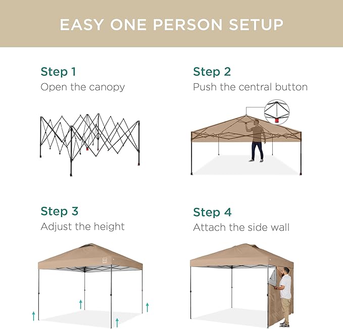 Best Choice Products 10x10ft Pop Up Canopy Tent with Sidewall, 1 Person 1 Minute Set Up, Carry Case, 4 Weight Bags - Tan
