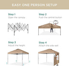 Best Choice Products 10x10ft Pop Up Canopy Tent with Sidewall, 1 Person 1 Minute Set Up, Carry Case, 4 Weight Bags - Tan
