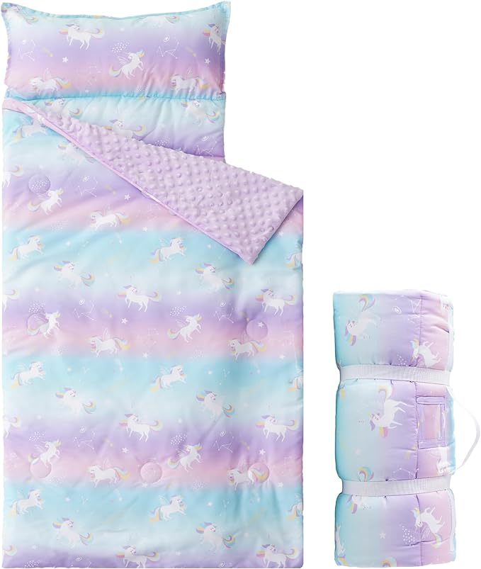 Bunnikins & Clover Toddler Nap Mat with Removable Pillow, Nap Mats for Preschool, Easy Clean Toddler Nap Pad for Kindergarten, Kids Sleeping Bag for Travel Camping