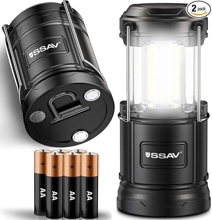 2 Pack Camping Lantern - Portable LED Battery Powered Lantern with Magnetic Base and Foldable Hook for Emergency Use or Campsites, Essential Hurricane Survival Kit | Batteries Included