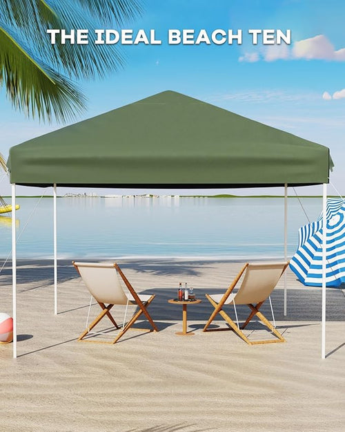 10x10 Pop Up Canopy Tent, Instant Outdoor Canopy with 3 Adjustable Heights, Includes 4 Sandbags & Carry Bag, UV Protection & Waterproof for Parties, Camping, Beach