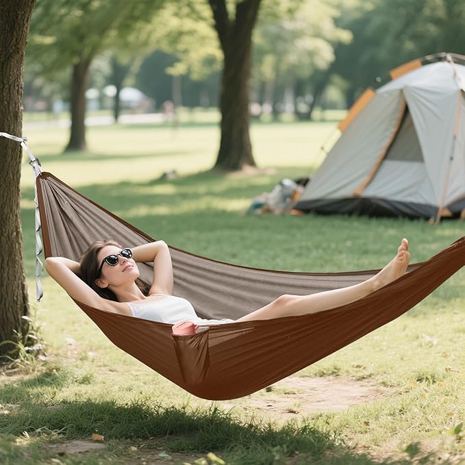 Coconut Brown Camping Hammock Hammocks with Straps, Tree Hammock 114" x 54"