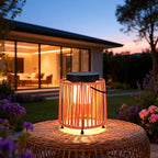 Solar Lanterns Outdoor Waterproof IP54, Handwoven Wicker Outdoor Table Lamps Portable Rechargeable with 30H+ Runtime, Dual USB-C/Solar Charging, 3 Brightness Levels, Orange