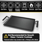Carbon Steel Double Burner Griddle for Gas Grill–19.6" x 10.5" Flat Top Griddle Pan with Smash Burger Press& Heat Resistant BBQ Gloves,Stovetop & Induction Griddle Plate for Charbroil, Camp Chef