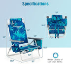 GYMAX Beach Chairs, Backpack Camping Chair with Armrest, Cooler Bag, Cup Holder, Towel Bar & Side Pockets, Sunbath Sling Tanning Lounge, Folding Layout Chair (4 Chairs Without Table, Coconut Tree)