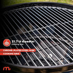 Megamaster 22" Deluxe Charcoal Barbecue Grill with Adjustable Air Vent, Built-In Temperature Gauge, 368 SQ. In Cooking Area, Storage Rack, Portable Grill for Camping, Picnics, and More - 810-23003