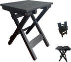 Outdoor Side Table, No Assembly Folding Wooden End Table for Outside or Indoor, Small Patio Tables for Camping, Pool, Bathroom, Backyard and Porch (Black)