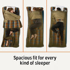 Kelty Wayback Flannel Lined Sleeping Bag, Built in Blanket, Traditional Rectangle Shape, Organic Flannel Cotton Liner, Dual Locking Slide Zips