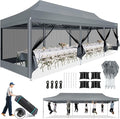 COBIZI 10x30 Canopy Tent, Heavy Duty Pop up Canopy with Sidewalls, Waterproof Easy Setup Canopy with Mosquito Netting, Outdoor Instant Screen Tents for Parties, Wedding with Roller Bag, Gray