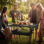ALPHA CAMP Folding Camping Table, Portable Roll-up Table with Adjustable Height, Large Storage Bag and Carrying Bag, Tall Aluminum Table for Indoor & Outdoor Picnic BBQ Backyards Beach