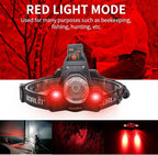 BORUIT RJ-3000 LED Rechargeable Headlamp,3 Modes White and Red LED Hunting Headlamps,Super Bright Tactical Flashlight Red Light Head Lamp for Running Camping Hiking Fishing