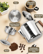 Coffee Maker Coffee Percolator 304 Stainless Steel Pot Stovetop Easy Brewing Even Heating 9 Cup 50.7oz 1500ml Silver Classic Design Heat Resistant Home Camping Outdoor