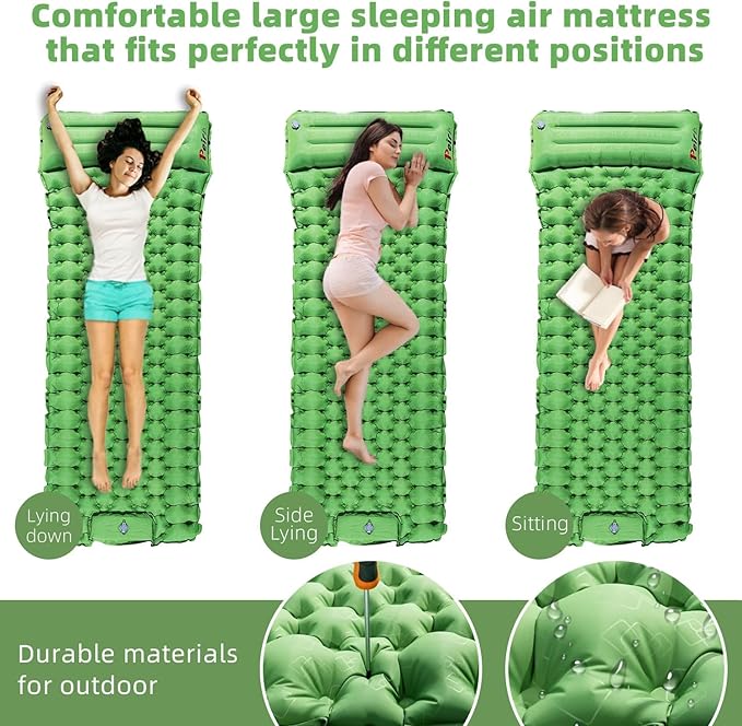 Camping Sleeping Pad, Ultralight Camping Mat with Pillow Built-in Foot Pump Inflatable Sleeping Pads, Compact Sleep Pad for Camping Backpacking Hiking Traveling