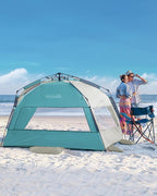 OutdoorMaster Beach Tent Sun Shelter for 3-4 Person, Pop Up Beach Tent Easy Setup with Sandbags, Portable Sun Shade Canopy with Carrying Bag for Beach & Outdoor, UPF50+ UV Protection, Family Size