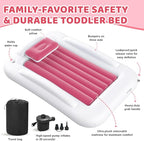 Inflatable Toddler Travel Bed - 60 Inches Portable Toddler Bed for Travel with Safety Sides - Cozy Kids Air Mattress Set with High-Speed Pump & Carry Case - Lightweight & Easy to Inflate(Pink)