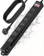 Outdoor Power Strip Weatherproof IPX6,1625W/13A 15 Ft Extension Cord with Multiple Outlets,7 AC & 3 USB, Wall Mount for Camping,Poolside,Garden,Workshop