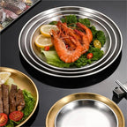 Stainless Steel Plates 8Pcs Metal Dining Dish Stainless Steel Round Plate Shallow Tray BBQ Picnic Camping Food Container Tableware Set(26cm Silver)