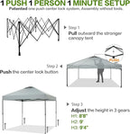 10'x10' Pop Up Canopy Tent with 1 Sidewall and 6 Pockets, One Push Setup, Instant Shade Tent with Vented Roof for Beach Patio Outdoor, Case, 8 Stakes, 4 Ropes, 4 Sandbags (Light Gray, 10x10)